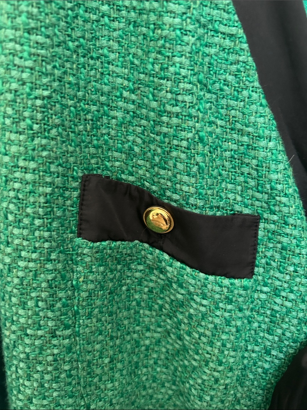 Pomander Place Emerald Green Tweed Dress with Black Trim - Picture 5 of 7